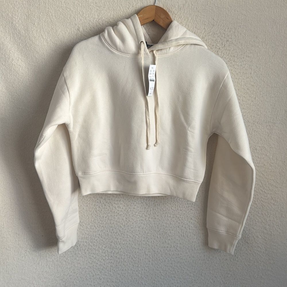 J Crew Heritage fleece‎ cropped hoodie Womens Small Cream